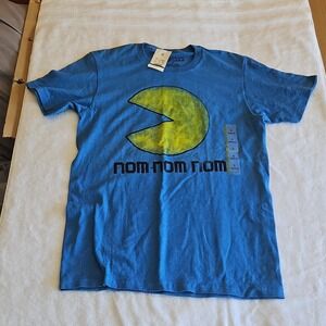 PAC-MAN Men's Blue Graphic T-Shirt Pac-Man Nom Nom Nom Crew Neck S
